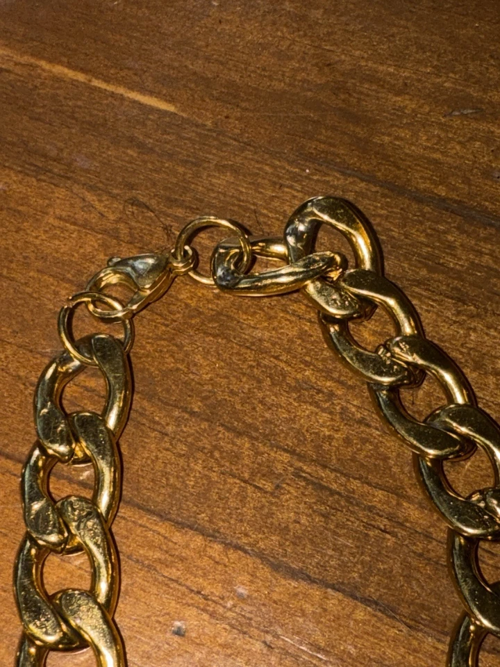 "Juego de pulsera y collar vintage cadena tono dorado cadena 23""" Foto 3 de 4