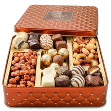 Christmas Chocolate Gift Basket- Holiday Nut and Candy Gift Box for Men, Women, 