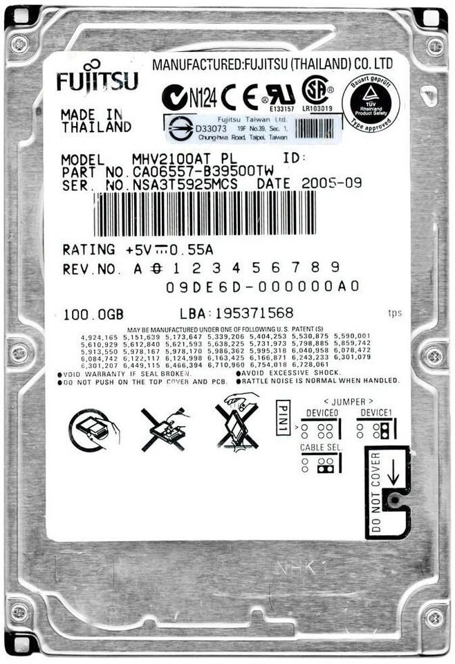 Hard Drive Fujitsu MHV2100AT 100GB 4200U/Min 8MB Cache Ata Ide 2MB 2.5'' Inch - Image 2 of 3