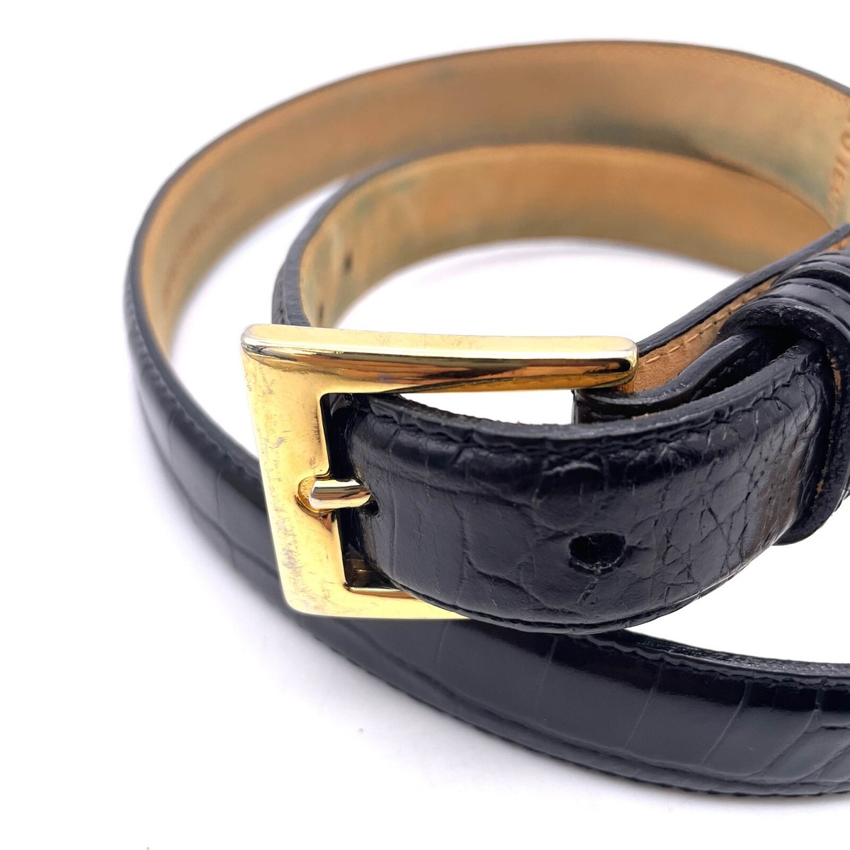 Saks Fifth Avenue Belt Black Large Embossed Croc Leather  display picture 2
