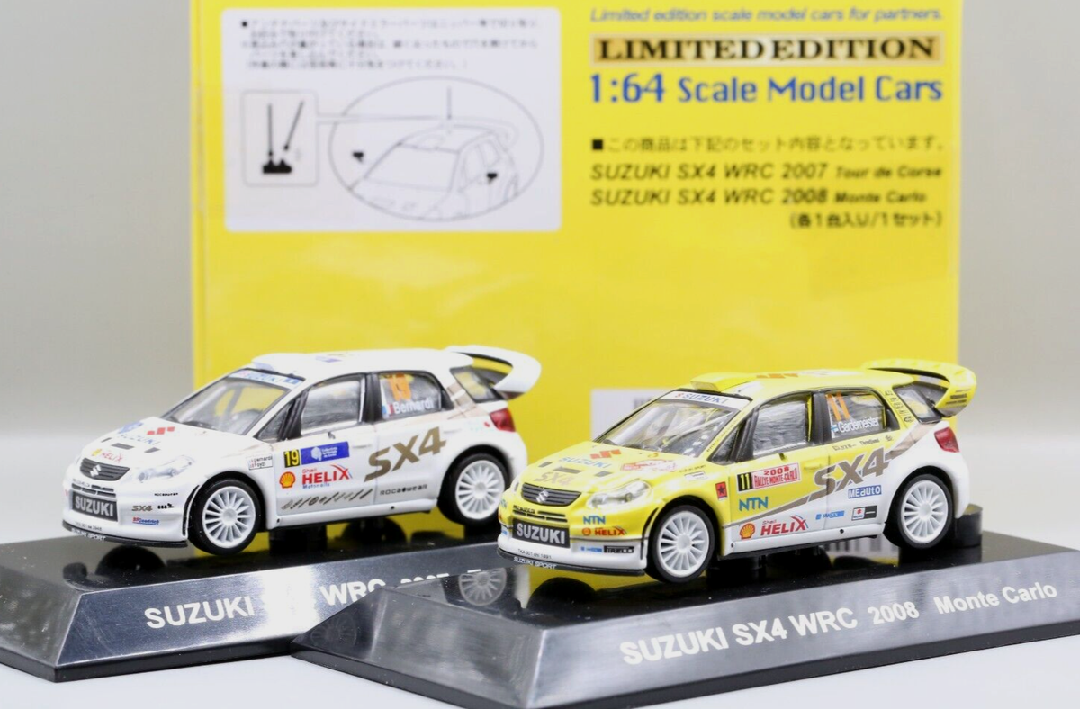 スズキSX4の2008年WRCエントリーモデルとプロトタイプのミニカー2台セット スズキSX4の2008年WRCエントリーモデルとプロトタイプのミニカー