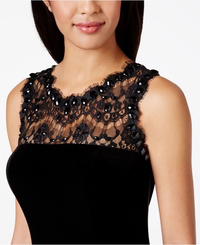 Betsy & Adam New Womens Black Embellished Velvet Lace Trim Evening Gown 10 $279 - Picture 3 of 5