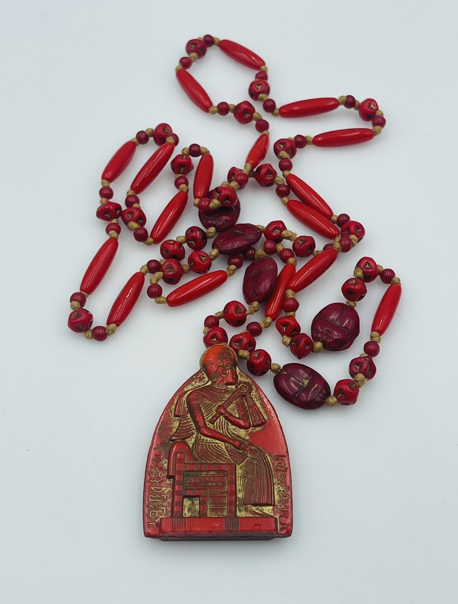 Max Neiger Antique Red Czech Glass Egyptian Revival Pharaoh Scarab