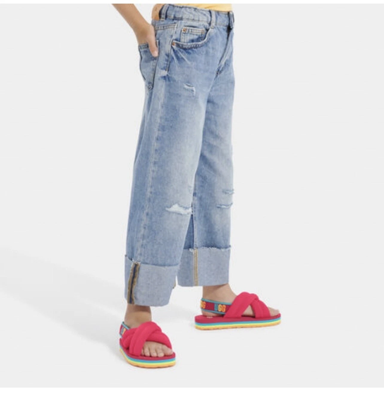 UGG Everlee Rouge Rainbow Scivoli da donna per bambini taglia K 4 W 7 NUOVI