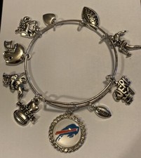 Buffalo Bills Football Rhinestone Charm Bracelet Helmet Cheer Love White Logo