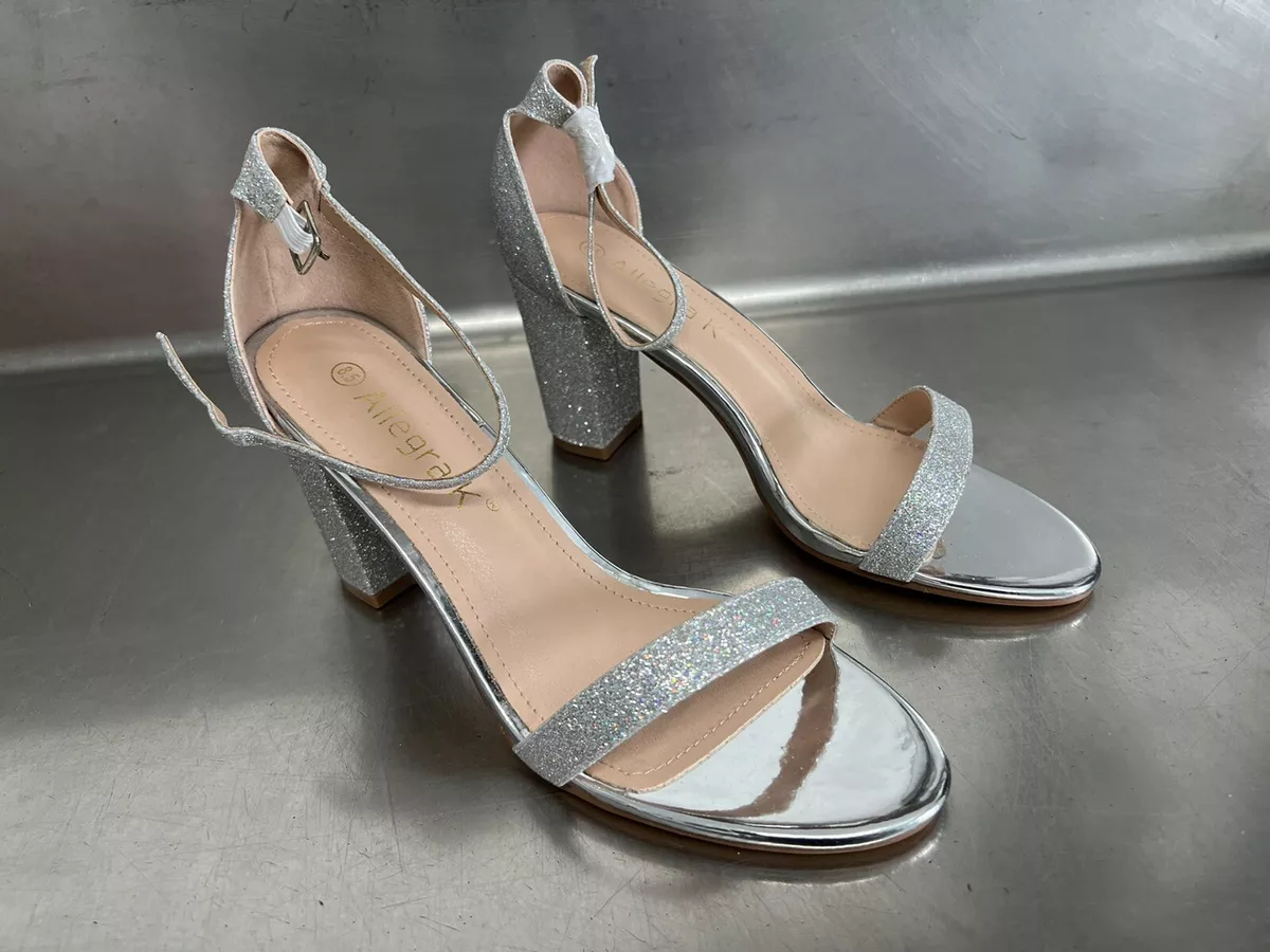 Allegra K Women s Silver Glitter High Heel Sandals Size 8 1 2 NWOT