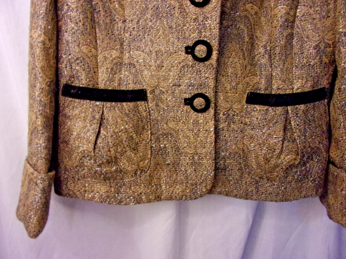 Vintage DEBBIE SHUCHAT Gold Bronze Velvet Trim Skirt Suit 14/6 Nordstroms NWT - Picture 3 of 11