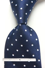 Classic Polka Dot Blue White JACQUARD WOVEN 100% Silk Men's Necktie Tie