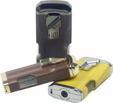 Triple Jet Torch Flame Refillable Butane Wooden Lighter Adjustable Cigar Punch