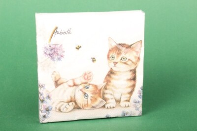 Servietten ''Cats and Bees'' 25x25 cm Ambiente Katze Biene Tischdekoration Deko