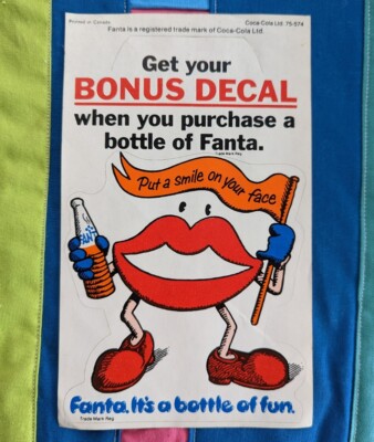 Vintage Fanta Decal Sticker Big Lips Flag Bottle of Fun Put a Smile on Your Face