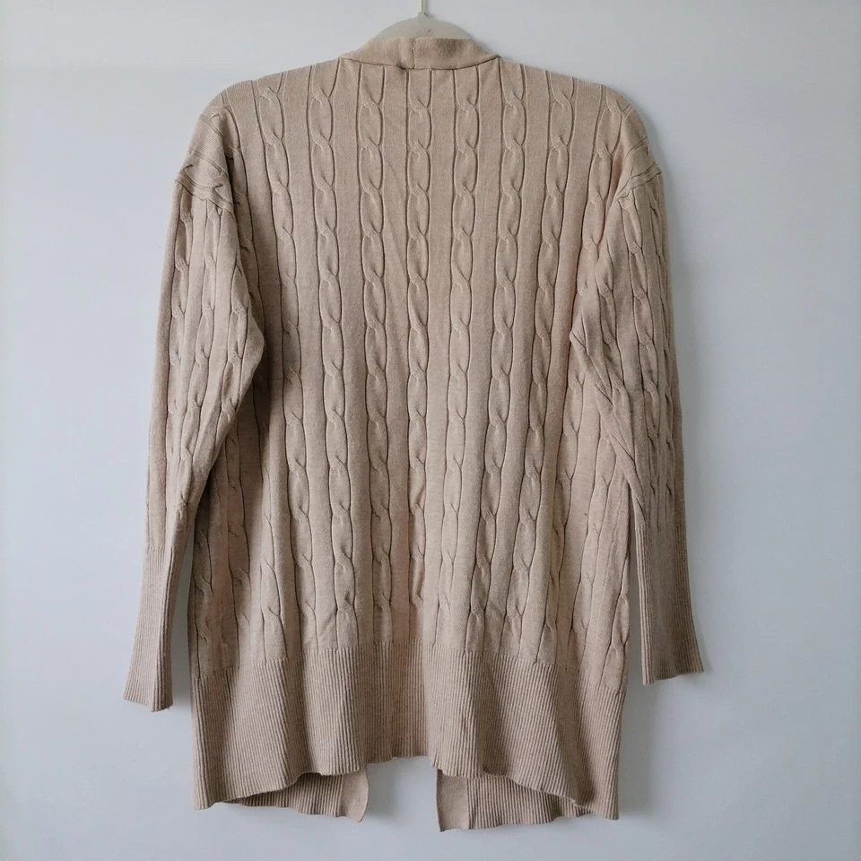 Cárdigan suéter Cielo beige camel hombro caído frente abierto talla X-grande para mujer Foto 4 de 4