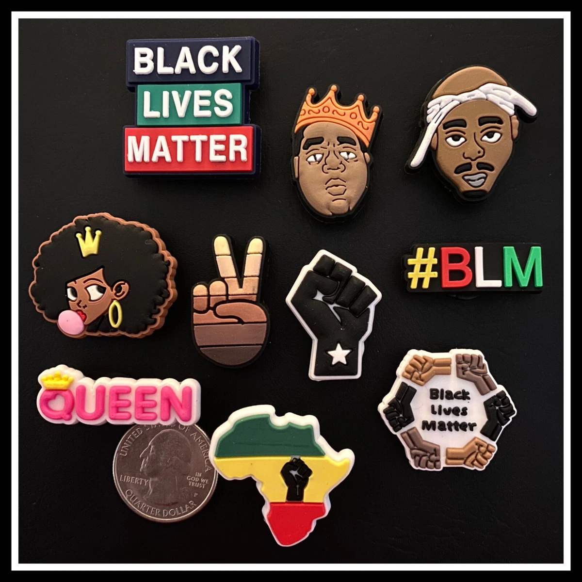 10 Shoe Charms for Crocs BLACK LIVES MATTER BLM Biggie Tupac BHM