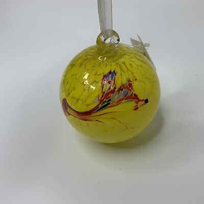 Giftcraft Hand Blown Art Glass Friendship Ball Ornament 4  With Tag Yellow & Red