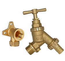 Outdoor Garden Bib Tap 1/2" with check valve & Wall Plate Elbow 15mm x 1/2" BSP