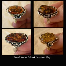 BALTIC HONEY or MULTICOLOR AMBER STERLING SILVER LILY or FLOWER HANDMADE RING