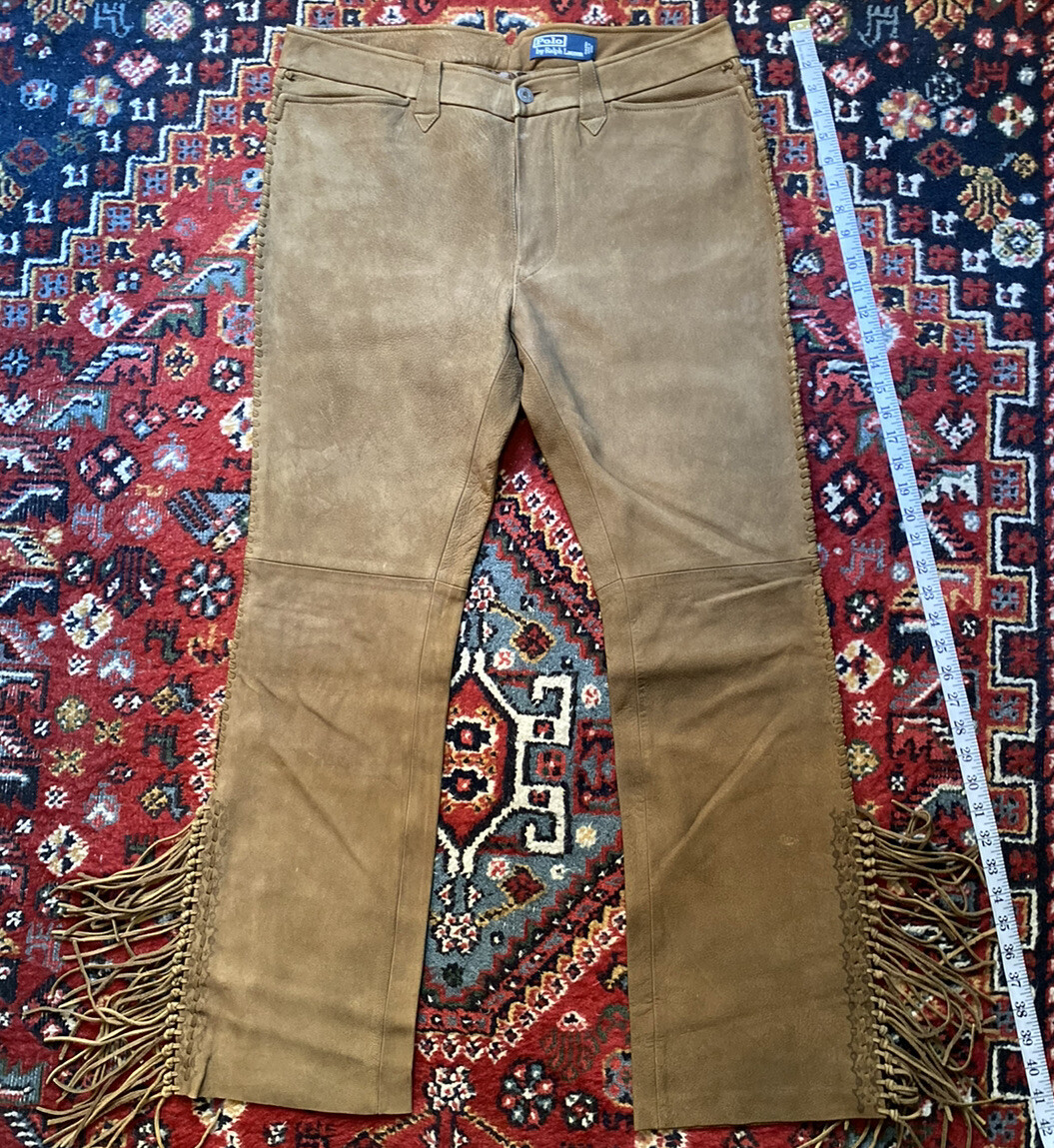 Polo Ralph Lauren Brown Suede Fringe Jeans 34x30 | RRL RUGBY Polo Ralph Lauren Brown Suede Fringe Jeans 34x30 | RRL RUGBY