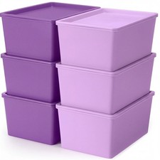 6 Pcs Small Plastic Storage Bins with Lids, Purple Series, Stackable