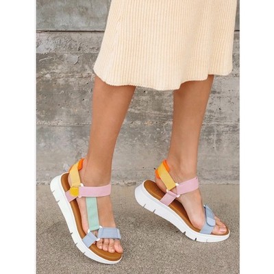 Pastel Multi-strap Platform Sandals in Pink, Blue, Mint & Yellow