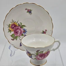 NC Pink Roses Bone China Footed Tea Cup and Saucer Crafted in England