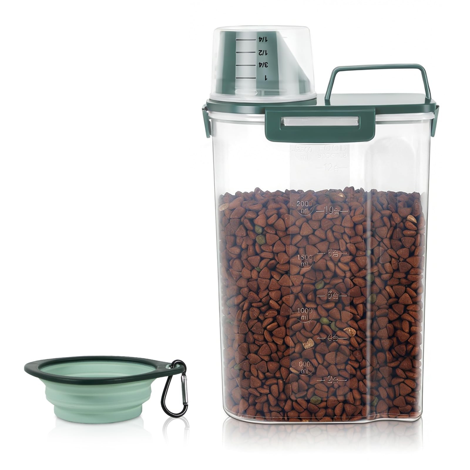 Storage Container With Foldable Bowl. Plastic Pet Foo...