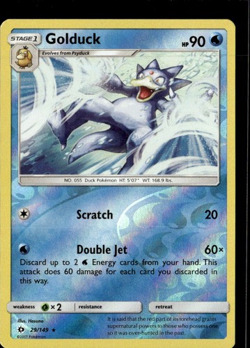 Pokemon Golduck 29/149 Sun Moon Base Set Reverse Holo Rare 2 Card Lot
