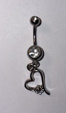 1pc Heart Dangle w/ Flower CZ Gem Belly Ring Navel Piercing Naval Body Jewelry