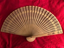 Beige Wooden Hand Fan with Intricate Cutout Design Vintage Decorative Accessory