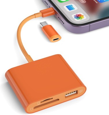 SD Card Reader for iPhone, Memory Card Reader with USB-C to Light-ning Adapter P