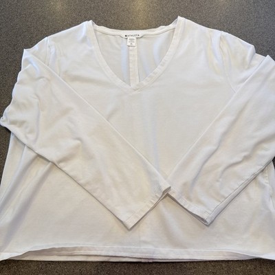 Athleta Essential V-Neck Top Women s Size XL Long Sleeves Supima Cotton White