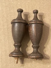 Two Antique Wood Clock Finials Pillar & Scroll Style Slightly Different 