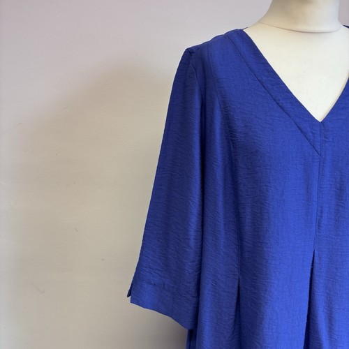 Sahara Dress Size 2 UK 12 14 Blue Midi V Neck 3/4 Sleeve Pockets Viscose - Picture 2 of 10