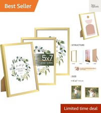 5x7 Picture Frame Set of 3, Made of High Definition Glass for 5 x 7 Gold Fram...