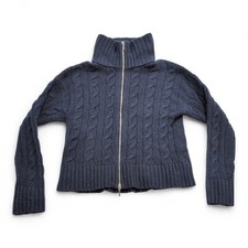 Hollister Navy Cable Knit Full-Zip Turtleneck Sweater L