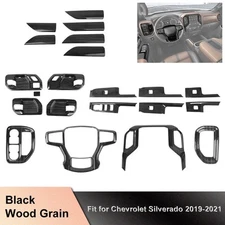 ✅16x Interior Decoration Cover Trim Kit For Chevy Silverado 19+ Black Wood Grain