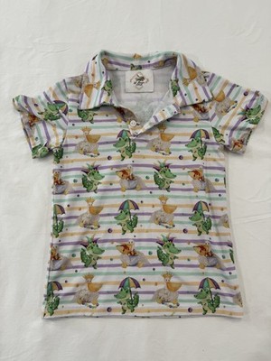 Lil Bayou Boutique Mardi Gras Polo Shirt Toddler 3T Alligator Pelican