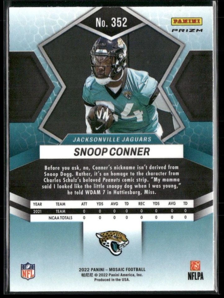 Snoop Conner 2022 Panini Mosaic Green Rookie Jacksonville Jaguars #352 - Image 2 of 2