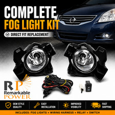 Fits 2010-2012 Nissan Altima 4 Door Sedan Clear Fog Lights Bumper Lamp Kit Pair