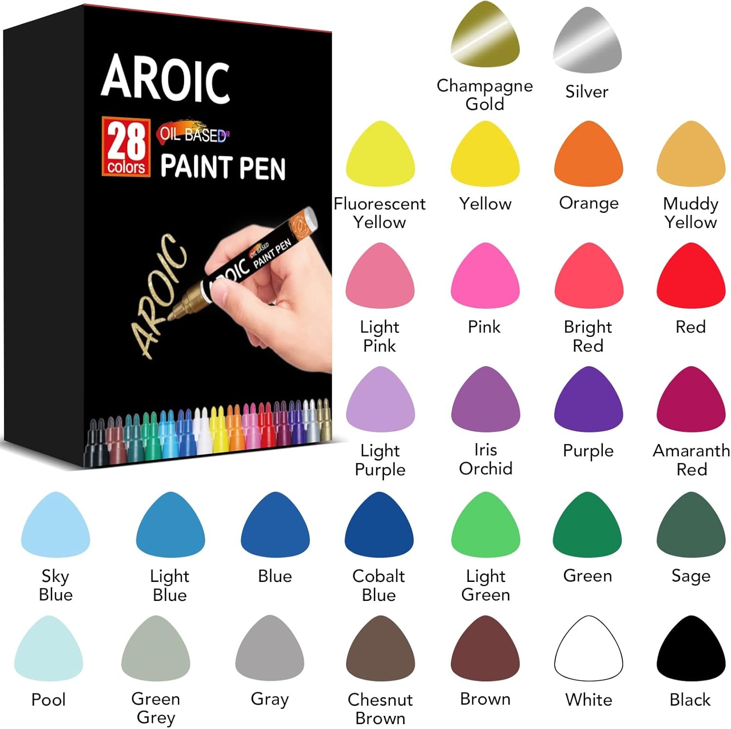 AROIC Paint Markers, 28 Colors Oil-Based Waterproof Marker Pen... 