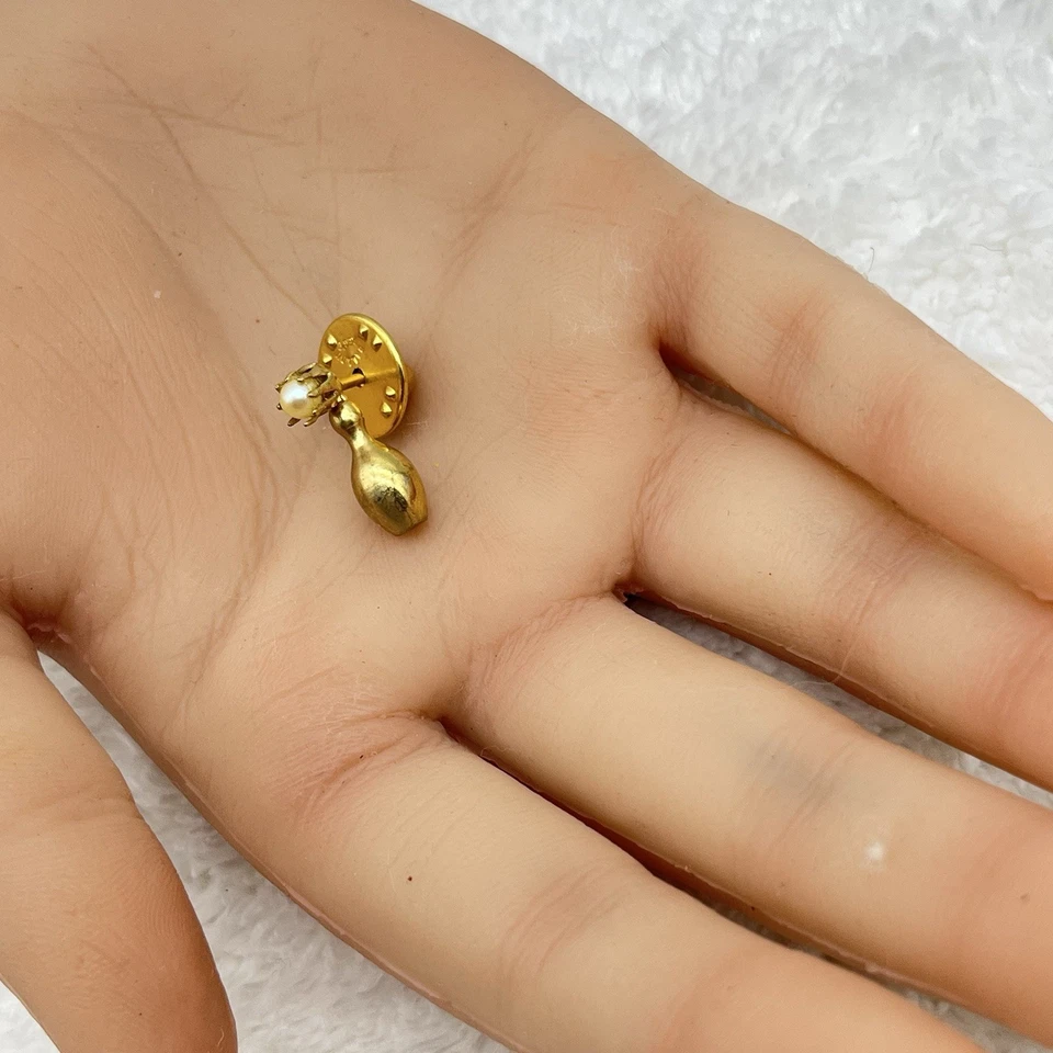 Vintage Bowling Tie Tack Ball and Pin Gold Tone .75" - Image 2 of 4