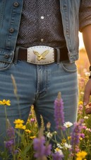 Men Western Silver Metal Buckle Square Gold Eagle Flying American Bird Accessory