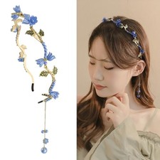 Flower Headband for Women Girls Hair Vine Leaf Boho Headband Wedding Blue