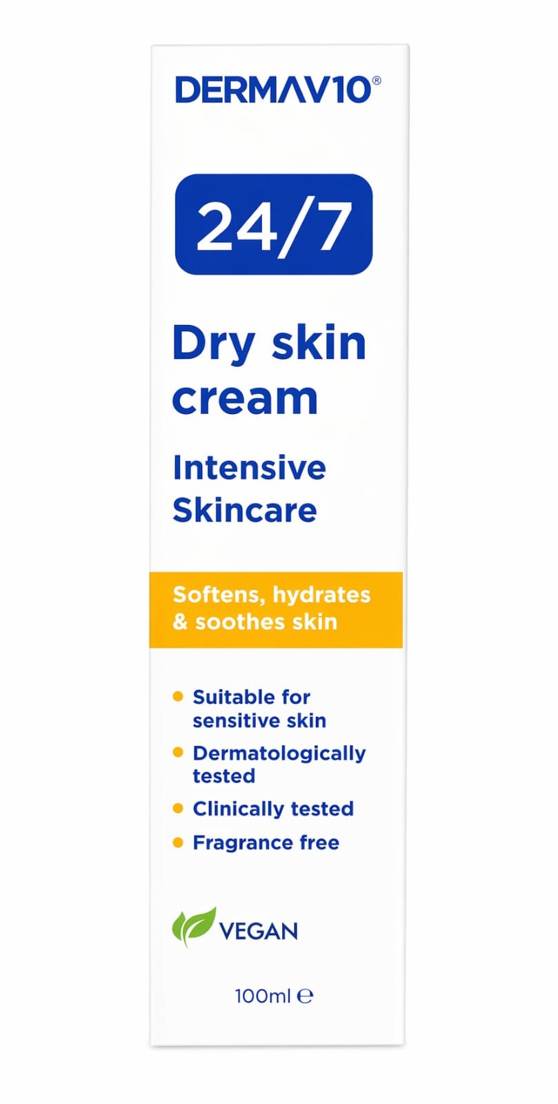 Derma V10 24/7 Dry Skin Cream Intensive Skincare Fragrance Free Vegan - 100ml X3