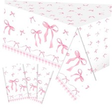 3Pcs Pink Bow Table Cloth Rectangle Table Party Supplies Bow Theme Disposable
