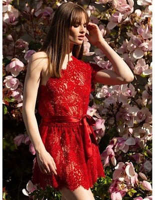 Nachthemd oder Kleid Majoran 100% rote Spitze Größe 46