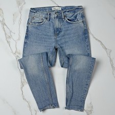 ZARA Jeans Size 2 US 34 EURO Tapered Leg Raw Frayed Hems Stone Wash 6840/046/100