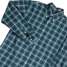 IZOD Men's Long Sleeve Plaid Button Down Shirt Green White Blue Size Large