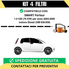 Kit 4 Filtri Tagliando per SMART Forfour 1.5 CDI 70 kw Diesel 2004-2006
