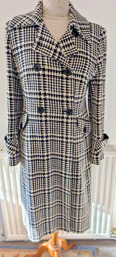 Laura Ashley, Vintage Laura Ashley 1990er Mantel schwarz & weiß Wollmischung Tweed Gr. 12 UK