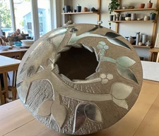 Mata Ortiz Pottery Lupita Quezada Black On Black Seed Pot Bird Flowers Mexican